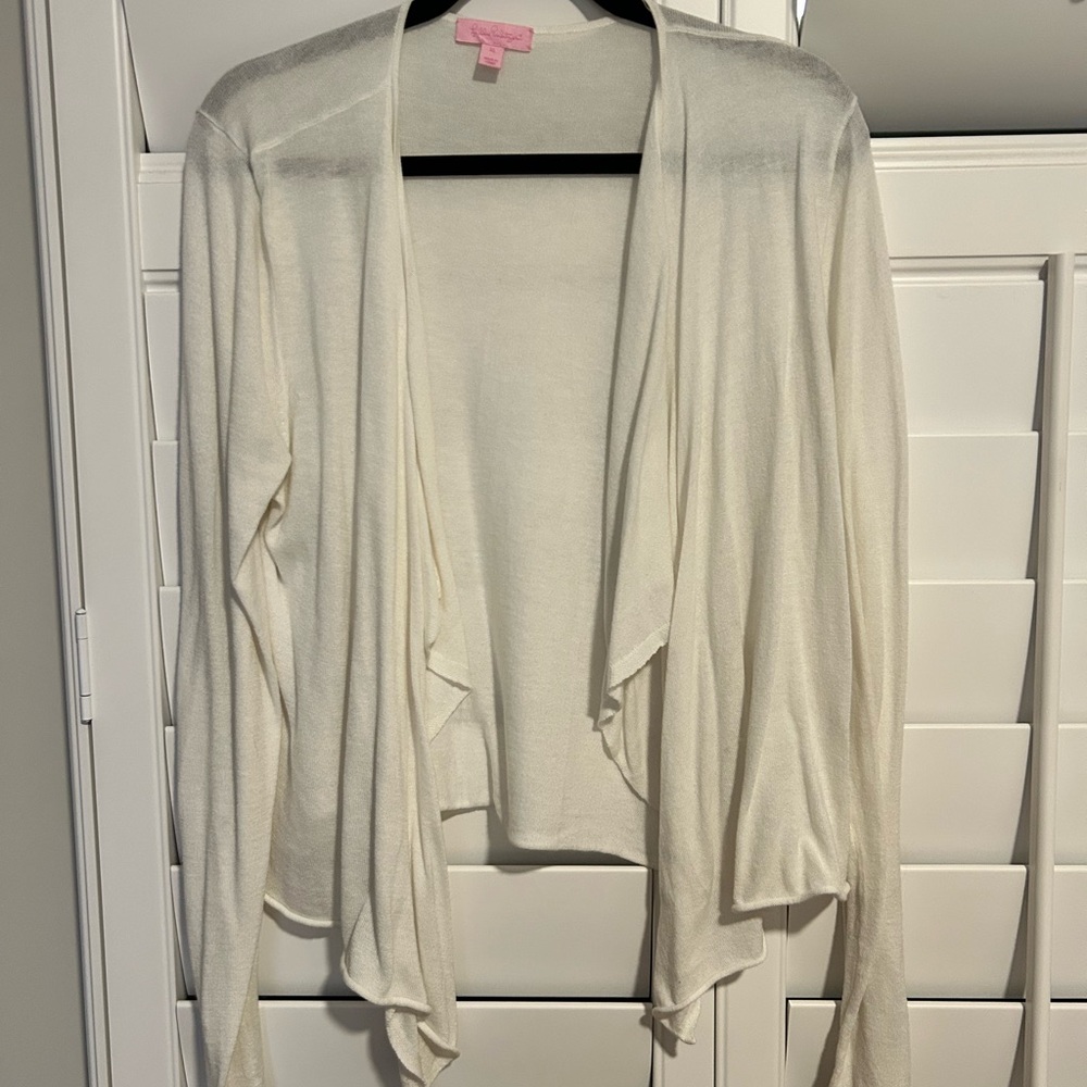 Lilly Pulitzer White Cardigan Sweater Elegant Waterfall Design